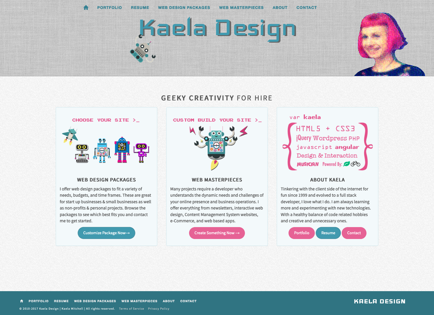 Kaela Design | Jack's Old Website with an animated Robot mascot